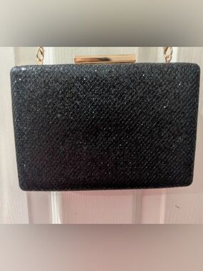 Madison West Black Sparkle Box Clutch with Gold Hardware